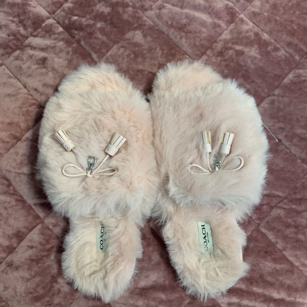Blush pink coach slippers